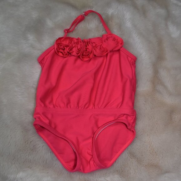 Little Girls Floral Bathing Suit  6-9 Months Bright Pink - Picture 1 of 4
